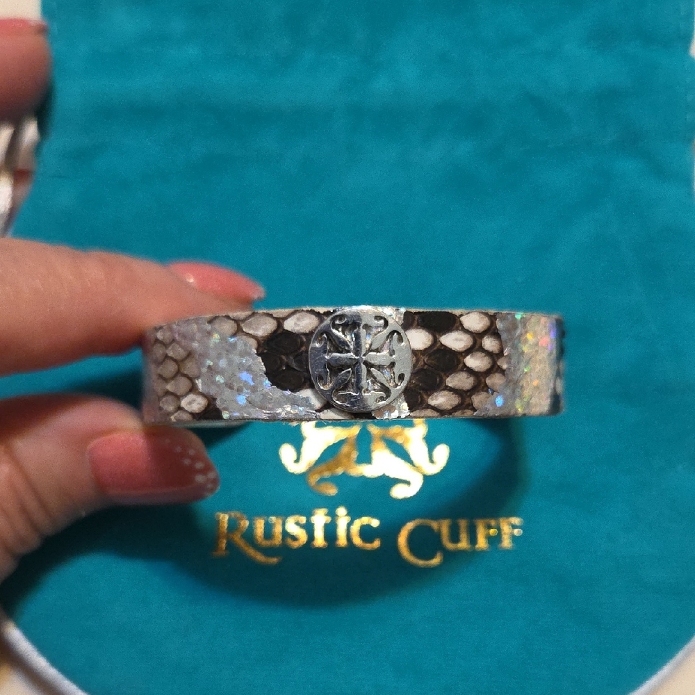 Rustic Cuff Snake Pattern Bracelet With Silver Ac… - image 1